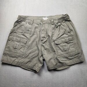Talos Mens Cargo Shorts Olive Green Cotton Canvas Elastic Waist Size 38 Utility